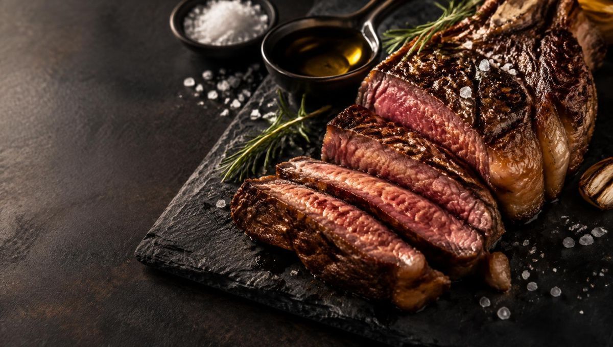 Carne a la brasa cortada en lonchas, imagen generada